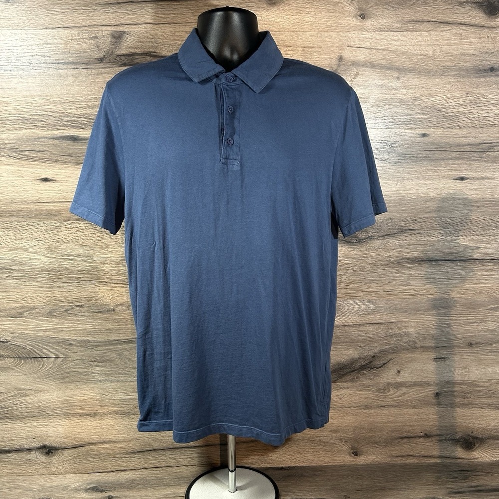 Vince Polo Shirt Mens Medium Blue Solid 100% Cotton Jersey Made In USA Casual